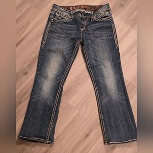 Rock Revival Women's Dark Blue Bootcut Jeans with Contrast Cream Stitching